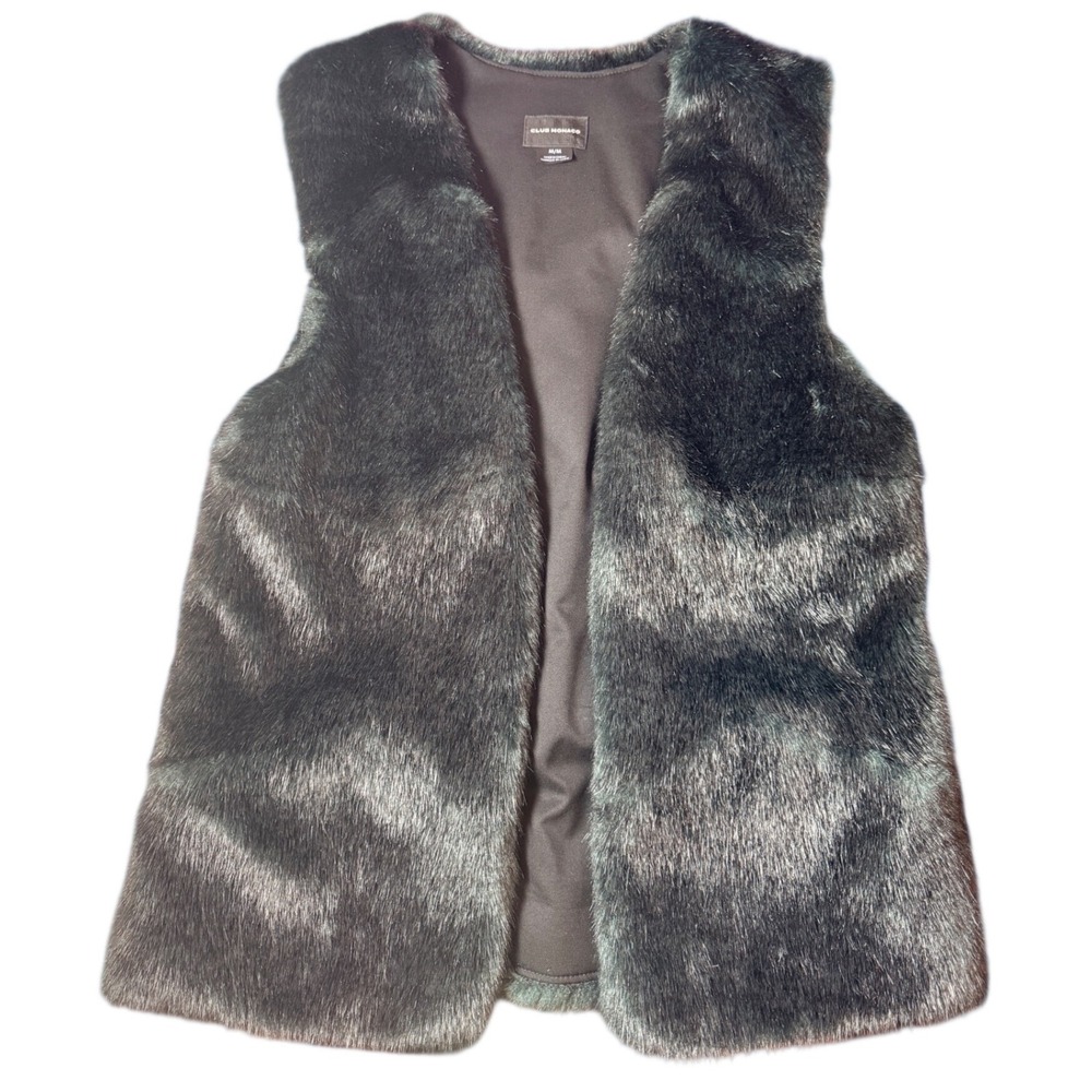 Club Monaco Faux Fur Vest Womens Medium Dark Green Acrylic Style 00701638